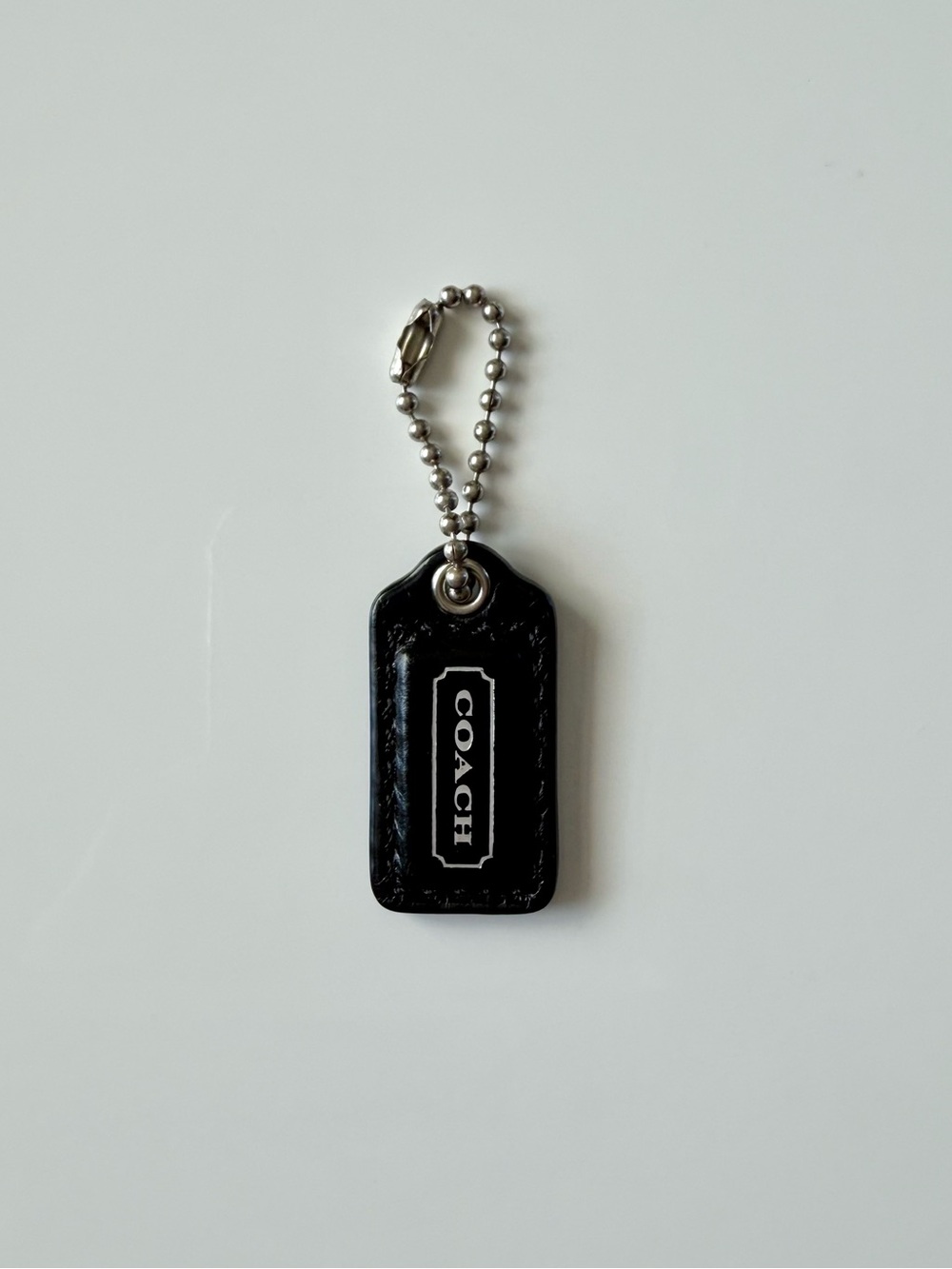 Coach Mini Black Leather Bag Charm Hangtag with Silver Hardware